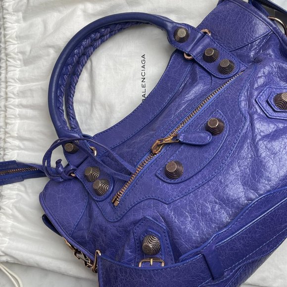 Authentic Balenciaga Motocross Classic City Bag in Purple with Rose Gold hardwar - Picture 2 of 16
